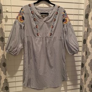 Blue & White Balloon Sleeve Dress